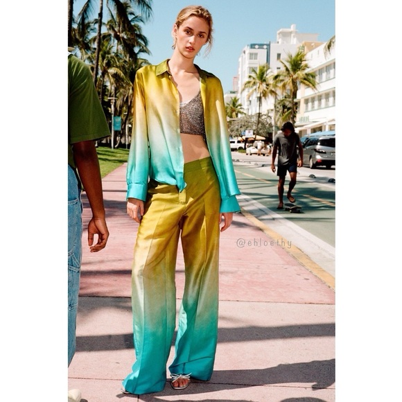 Zara SATIN EFFECT TIE-DYE SHIRT - Picture 2 of 5